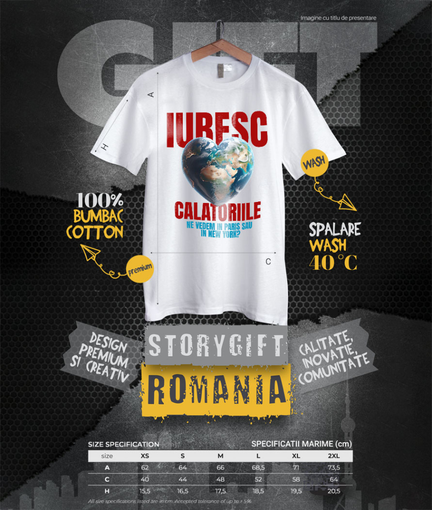 Tricou Femei, Barbati, Copii, Fata, Baiat, Unisex Personalizat "Glob pământesc personalizat – Iubesc călătoriile, Paris sau New York, destinații de vis" [4]