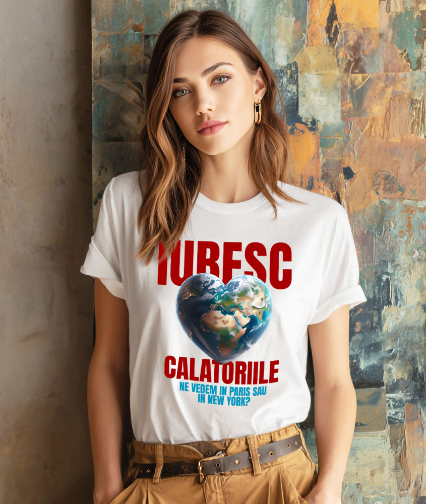 Tricou Femei, Barbati, Copii, Fata, Baiat, Unisex Personalizat "Glob pământesc personalizat – Iubesc călătoriile, Paris sau New York, destinații de vis" [2]
