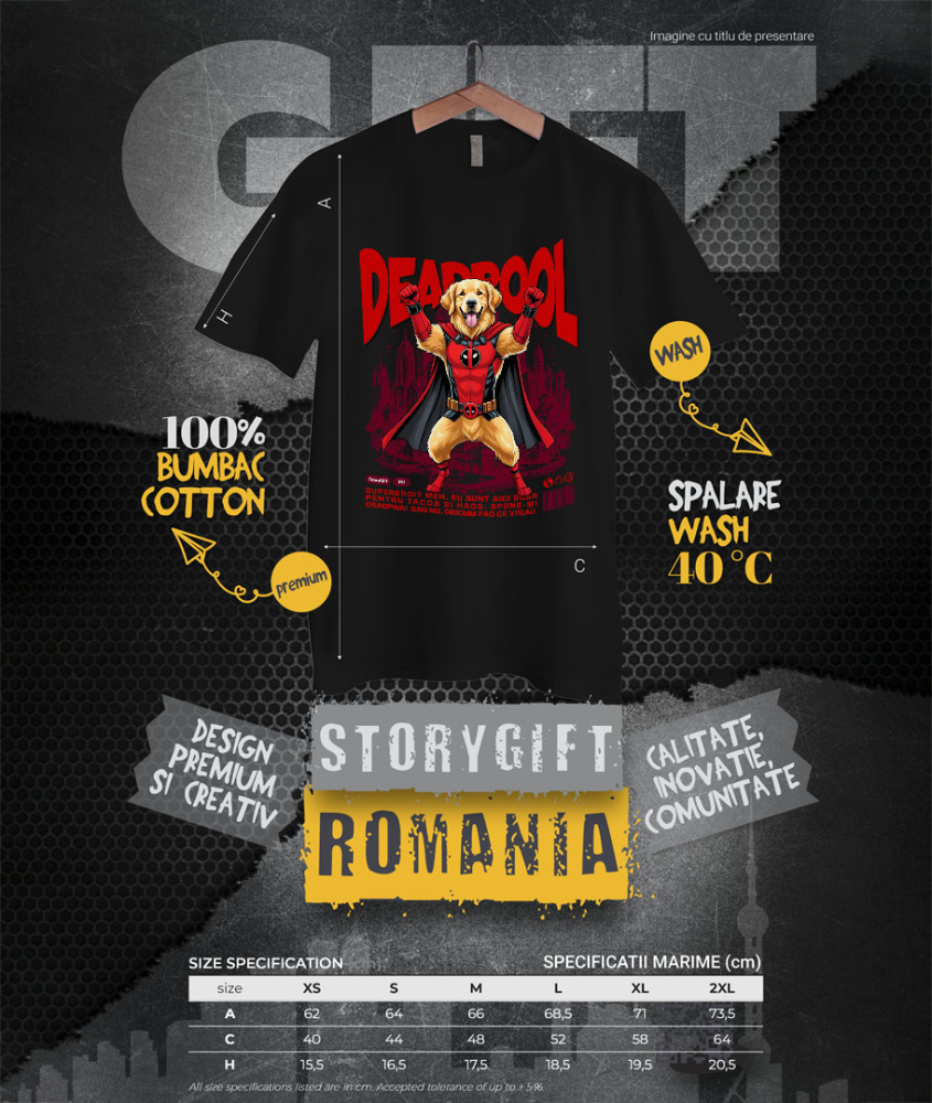 Tricou Femei, Barbati, Copii, Fata, Baiat, Unisex Personalizat Golden Retriever în Costum Deadpool - Cadou Personalizat pentru Copii și Familie [4]