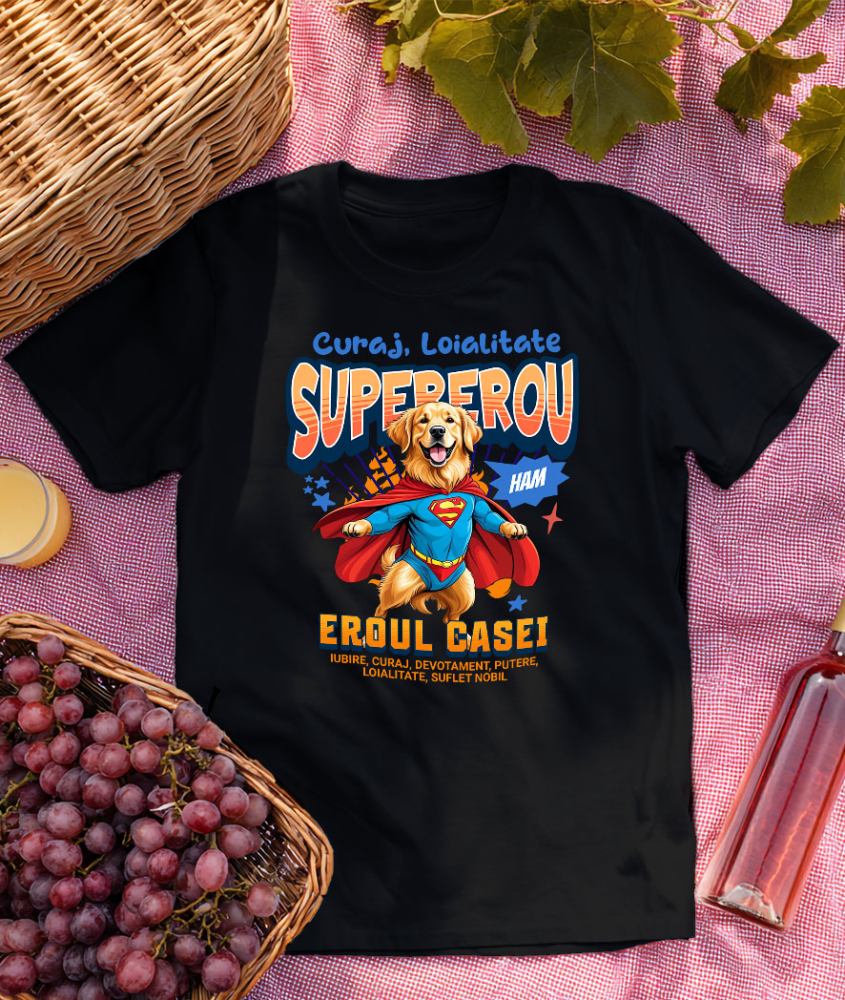 Tricou Femei, Barbati, Copii, Fata, Baiat, Unisex Personalizat Golden Retriever în Costum de Superman – Cadouri Personalizate pentru Familie și Copii [3]