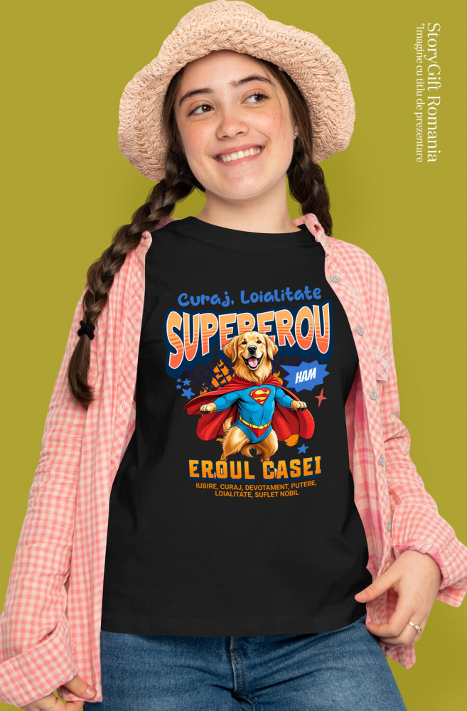 Tricou Femei, Barbati, Copii, Fata, Baiat, Unisex Personalizat Golden Retriever în Costum de Superman – Cadouri Personalizate pentru Familie și Copii [2]