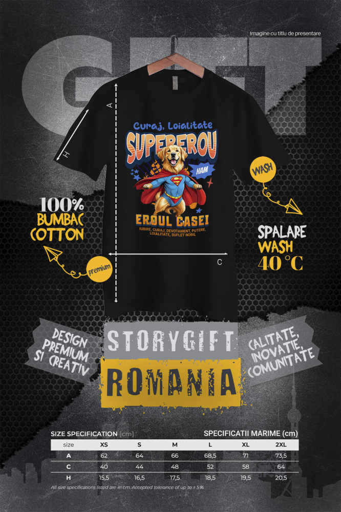 Tricou Femei, Barbati, Copii, Fata, Baiat, Unisex Personalizat Golden Retriever în Costum de Superman – Cadouri Personalizate pentru Familie și Copii [4]