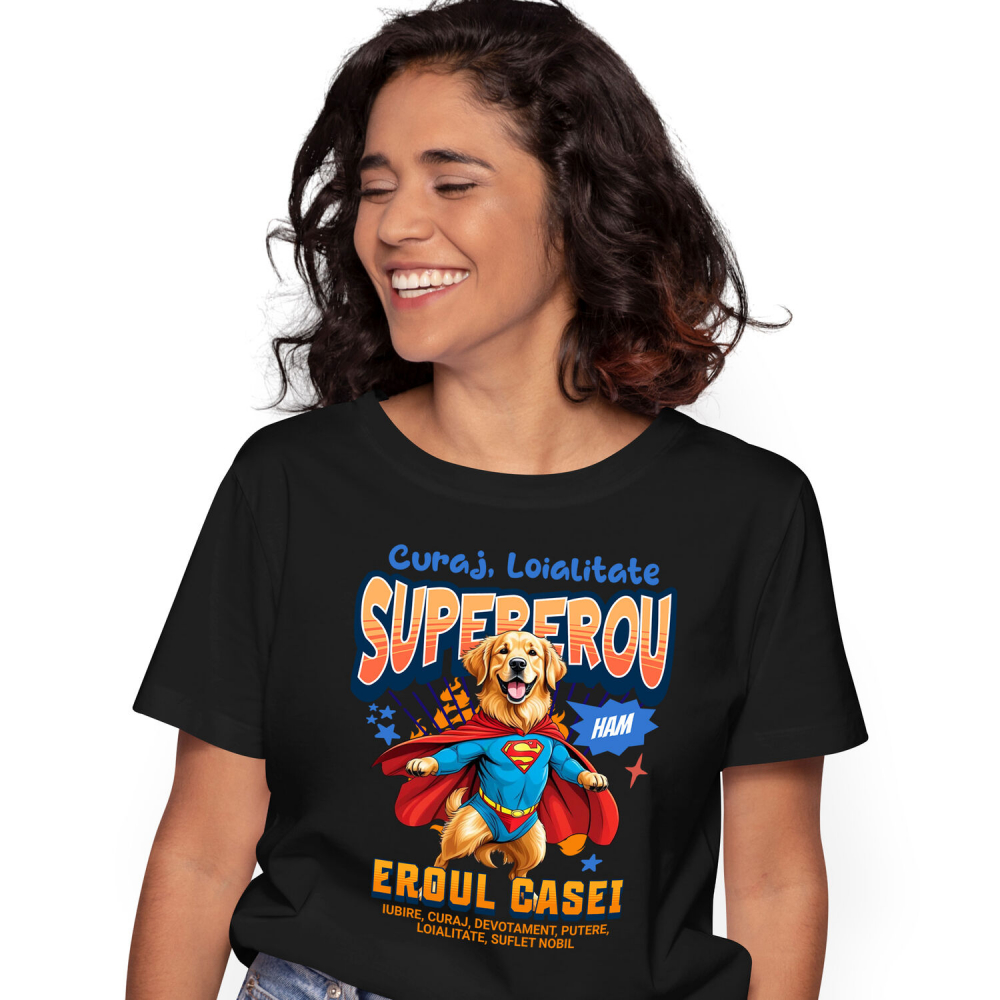 Tricou Femei, Barbati, Copii, Fata, Baiat, Unisex Personalizat Golden Retriever în Costum de Superman – Cadouri Personalizate pentru Familie și Copii [1]