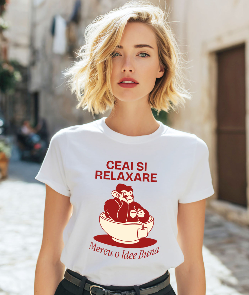 Tricou Femei, Barbati, Copii, Fata, Baiat, Unisex Personalizat „Gorila în Cană de Ceai – Relaxare și Distracție cu Plic de Ceai” [2]