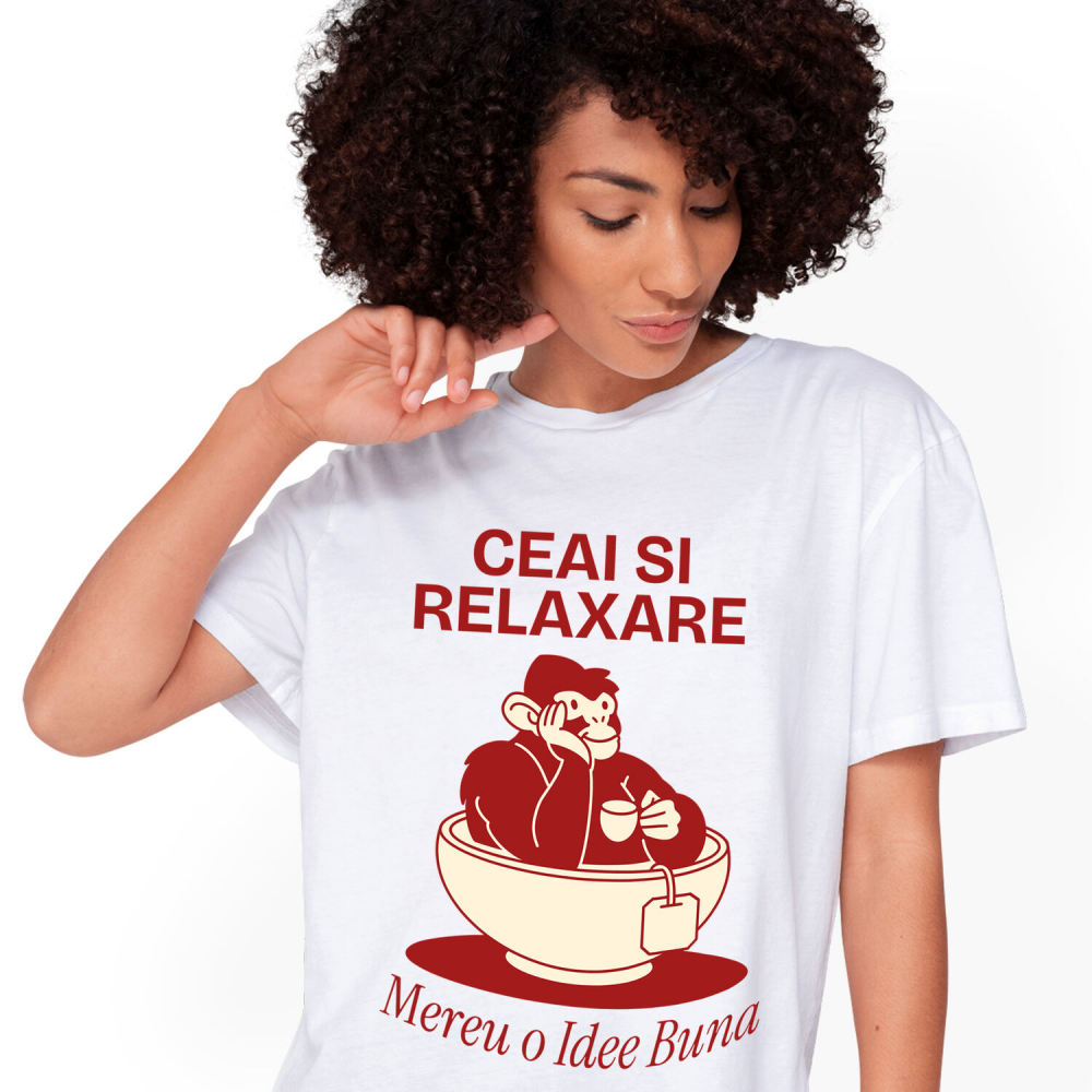 Tricou Femei, Barbati, Copii, Fata, Baiat, Unisex Personalizat „Gorila în Cană de Ceai – Relaxare și Distracție cu Plic de Ceai” [1]