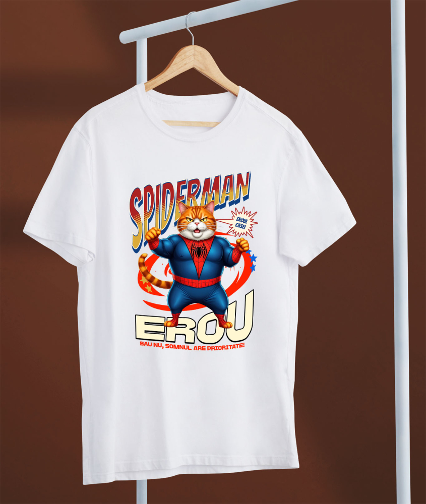 Tricou Femei, Barbati, Copii, Fata, Baiat, Unisex Personalizat Pisică Grasă în Costum Spider-Man cu Pelerină - Cadou Personalizat pentru Iubitorii de Pisici și Copii [3]