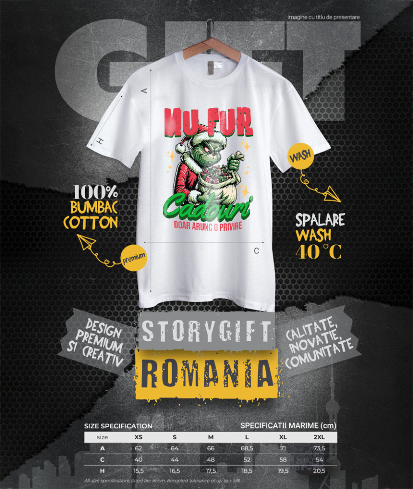 Tricou Femei, Barbati, Copii, Fata, Baiat, Unisex Personalizat Grinch în Costum de Moș Crăciun cu Sac de Cadouri – „Doar Arunc o Privire” pentru un Crăciun Amuzant [4]