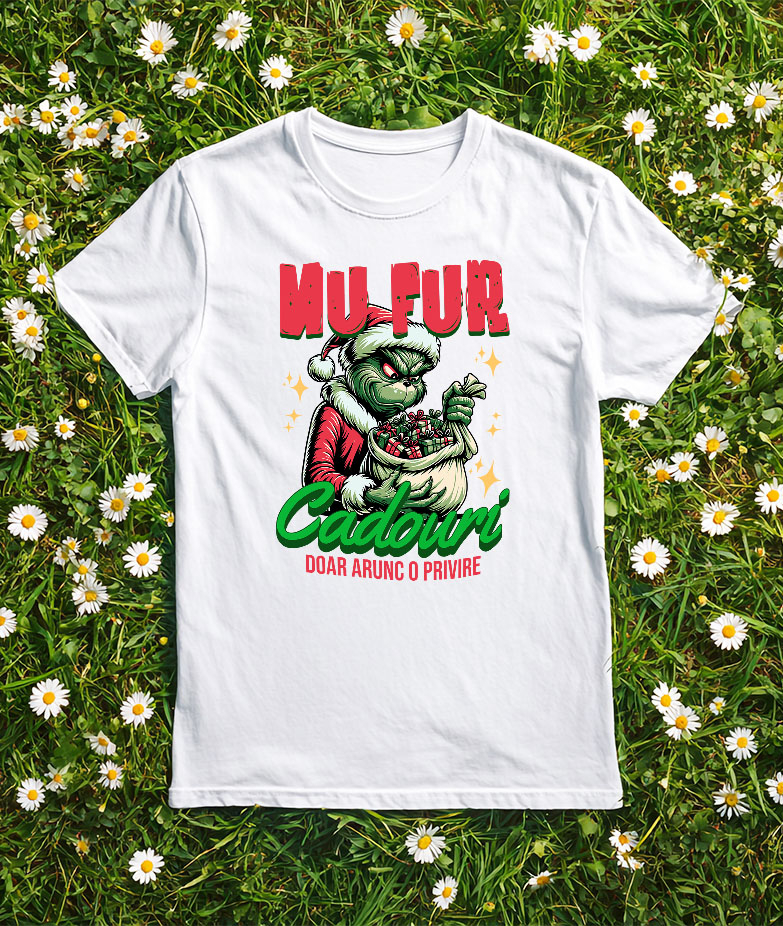 Tricou Femei, Barbati, Copii, Fata, Baiat, Unisex Personalizat Grinch în Costum de Moș Crăciun cu Sac de Cadouri – „Doar Arunc o Privire” pentru un Crăciun Amuzant [3]