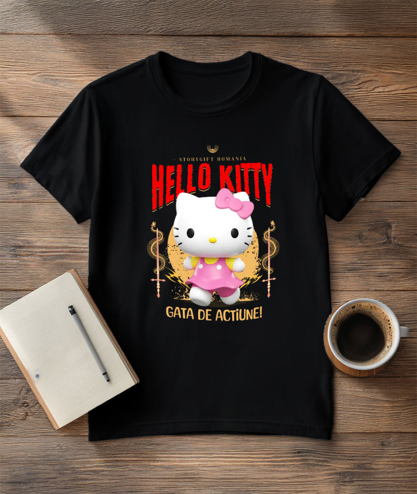 Tricou Femei cu Hello Kitty - Aventuri Jucăușe în Lumea Disney 100% Bumbac, Negru, L [3]