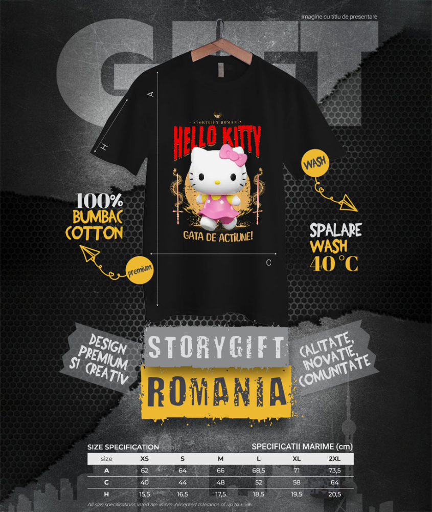 Tricou Femei cu Hello Kitty - Aventuri Jucăușe în Lumea Disney 100% Bumbac, Negru, L [4]