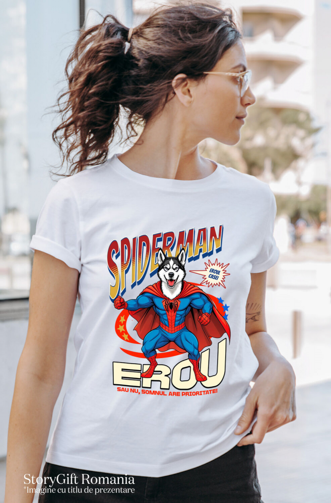 Tricou Femei, Barbati, Copii, Fata, Baiat, Unisex Personalizat Husky Siberian în Costum Spider-Man - Cadou Personalizat pentru Copii și Familie [2]