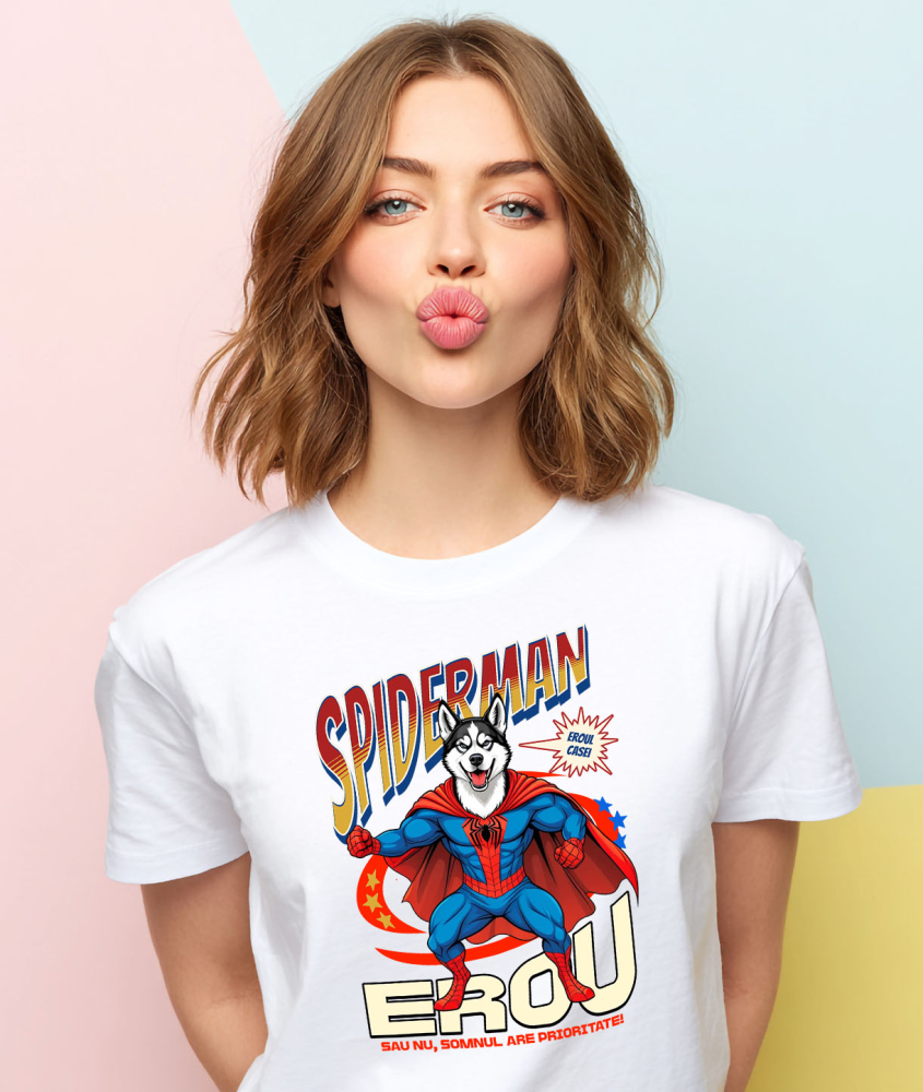 Tricou Femei, Barbati, Copii, Fata, Baiat, Unisex Personalizat Husky Siberian în Costum Spider-Man - Cadou Personalizat pentru Copii și Familie [2]