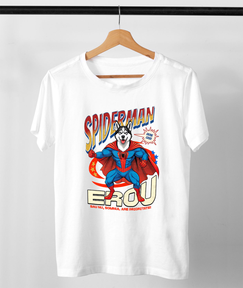 Tricou Femei, Barbati, Copii, Fata, Baiat, Unisex Personalizat Husky Siberian în Costum Spider-Man - Cadou Personalizat pentru Copii și Familie [3]
