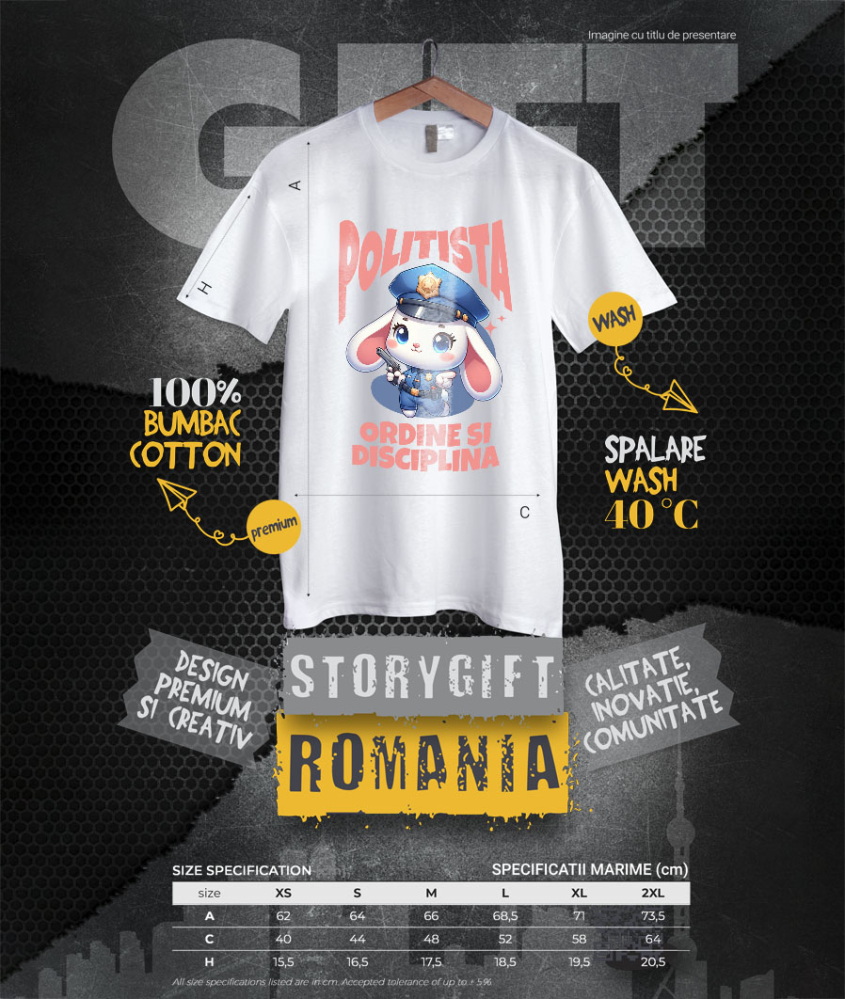 Tricou Femei, Barbati, Copii, Fata, Baiat, Unisex Personalizat Iepure Polițist – Design Amuzant pentru Produse Personalizate și Cadouri [4]