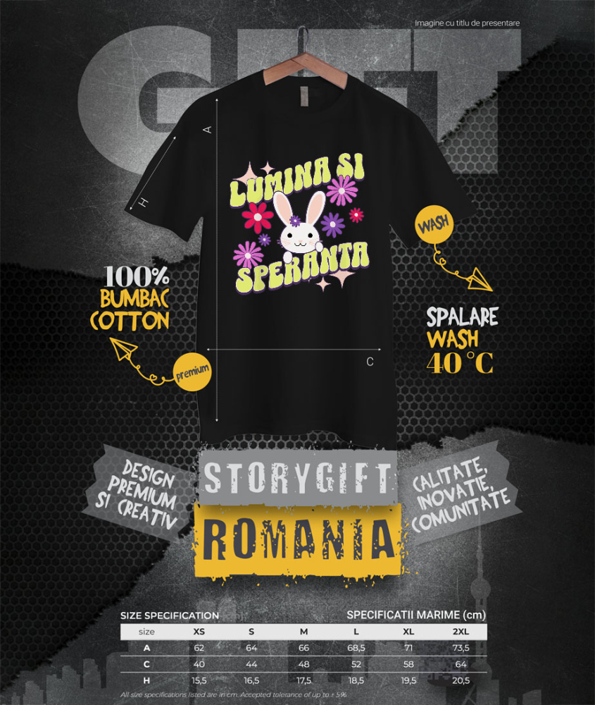 Tricou Femei, Barbati, Copii, Fata, Baiat, Unisex Personalizat "Iepure cu Floare și Urechi Lungi – Lumina și Speranța Sărbătorilor Pascale pentru Copii" [4]