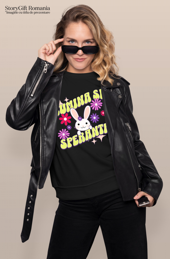 Tricou Femei, Barbati, Copii, Fata, Baiat, Unisex Personalizat "Iepure cu Floare și Urechi Lungi – Lumina și Speranța Sărbătorilor Pascale pentru Copii" [2]