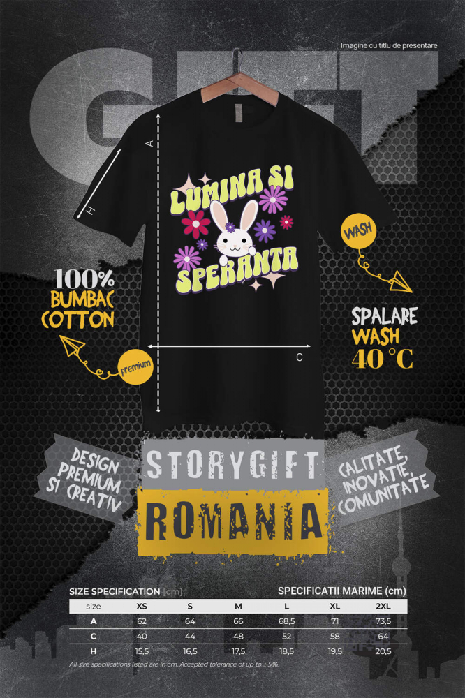 Tricou Femei, Barbati, Copii, Fata, Baiat, Unisex Personalizat "Iepure cu Floare și Urechi Lungi – Lumina și Speranța Sărbătorilor Pascale pentru Copii" [4]