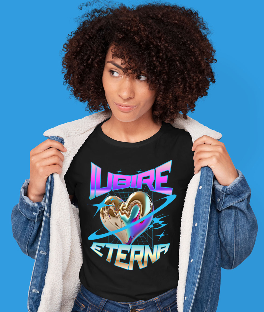 Tricou Femei, Barbati, Copii, Fata, Baiat, Unisex Personalizat „Inima Bizară Strălucitoare Metalică - Cadou Personalizat „Iubire Eterna” pentru Ziua Îndrăgostiților, Familie, Copii și Prieteni” [2]