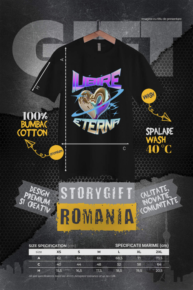 Tricou Femei, Barbati, Copii, Fata, Baiat, Unisex Personalizat „Inima Bizară Strălucitoare Metalică - Cadou Personalizat „Iubire Eterna” pentru Ziua Îndrăgostiților, Familie, Copii și Prieteni” [4]