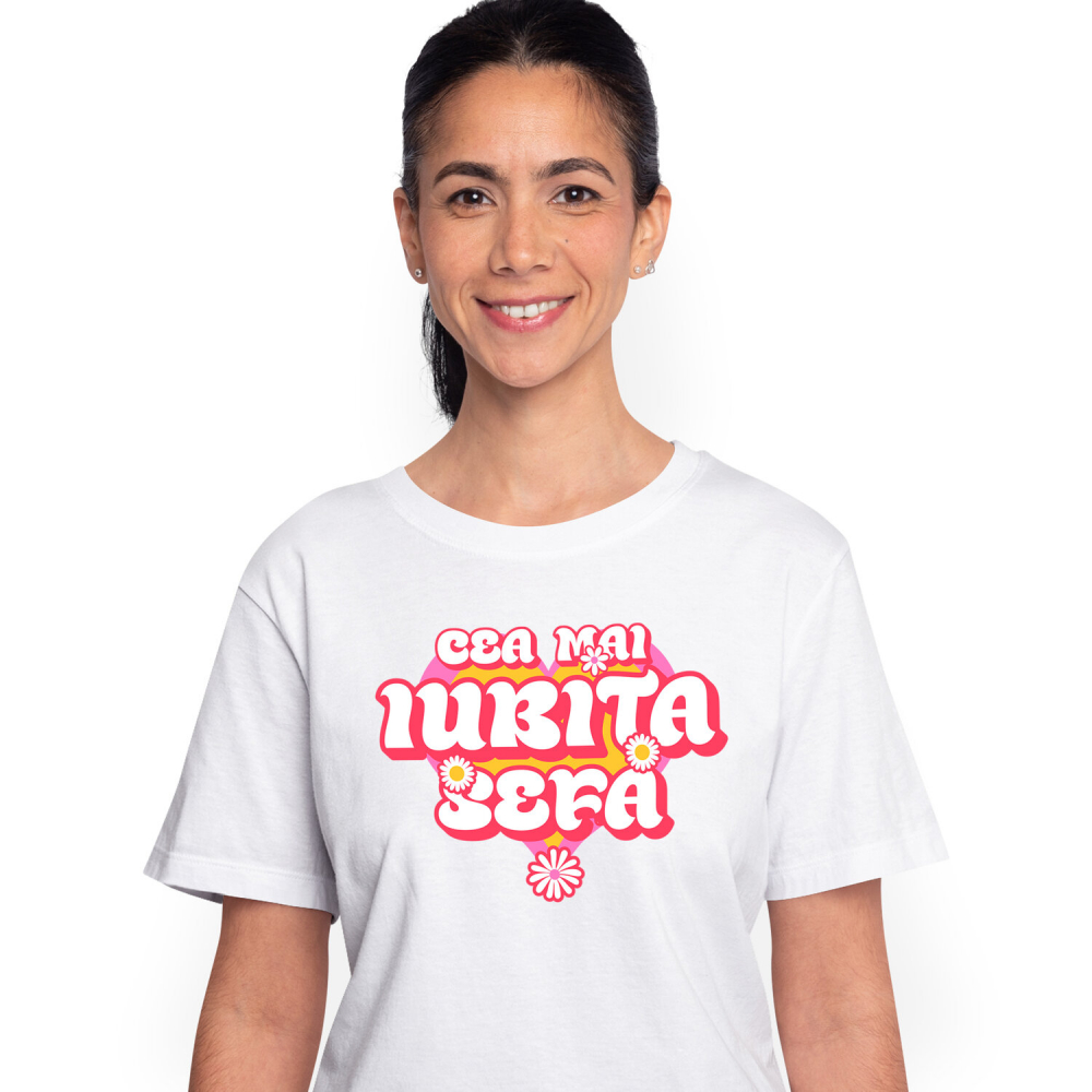 Tricou Femei, Barbati, Copii, Fata, Baiat, Unisex Personalizat Inimă Colorată cu Flori – Mesaj Haios în Română [1]