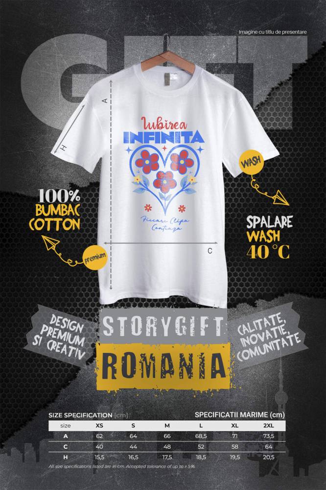 Tricou Femei, Barbati, Copii, Fata, Baiat, Unisex Personalizat Inimă cu Flori Colorate și Text „Iubirea Infinită, Fiecare Clipă Contează” | Cadouri Personalizate pentru Femei, Familie și Prieteni [4]