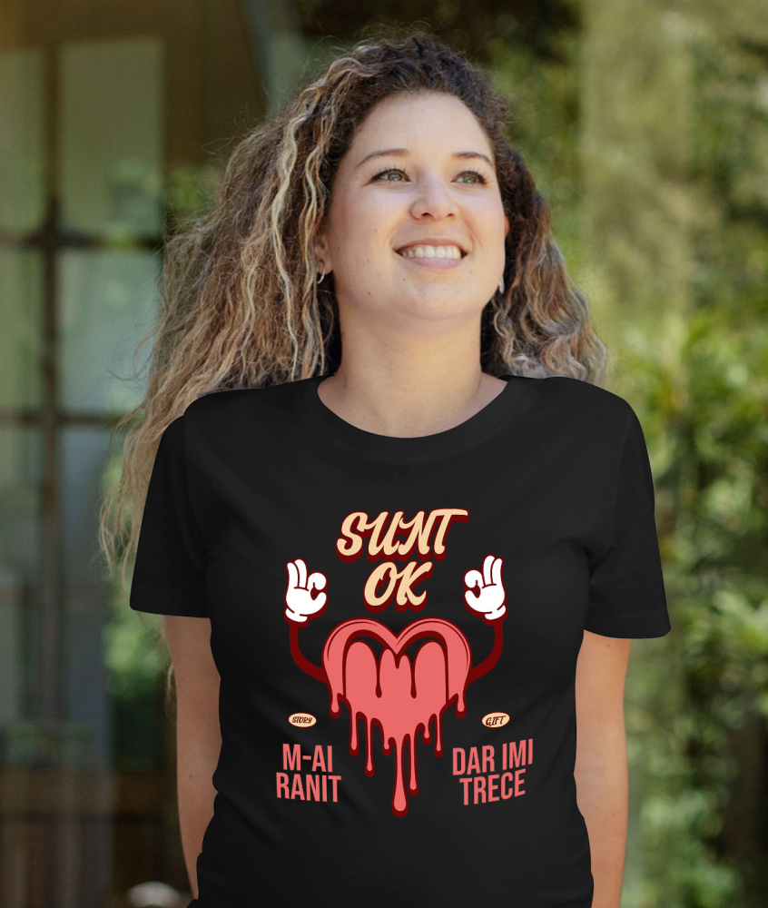 Tricou Femei, Barbati, Copii, Fata, Baiat, Unisex Personalizat Inimă Curgătoare și Semn Ok - Cadou de Dragoste și Vindecare Emoțională [2]