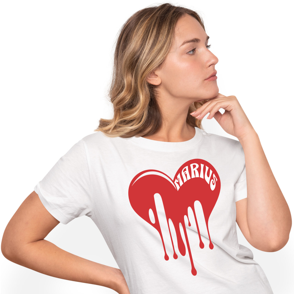 Tricou Femei, Barbati, Copii, Fata, Baiat, Unisex Personalizat Inimă Curgătoare cu Nume „Marius” – Cadou Personalizat de Valentine's Day pentru Iubitul Tău [1]