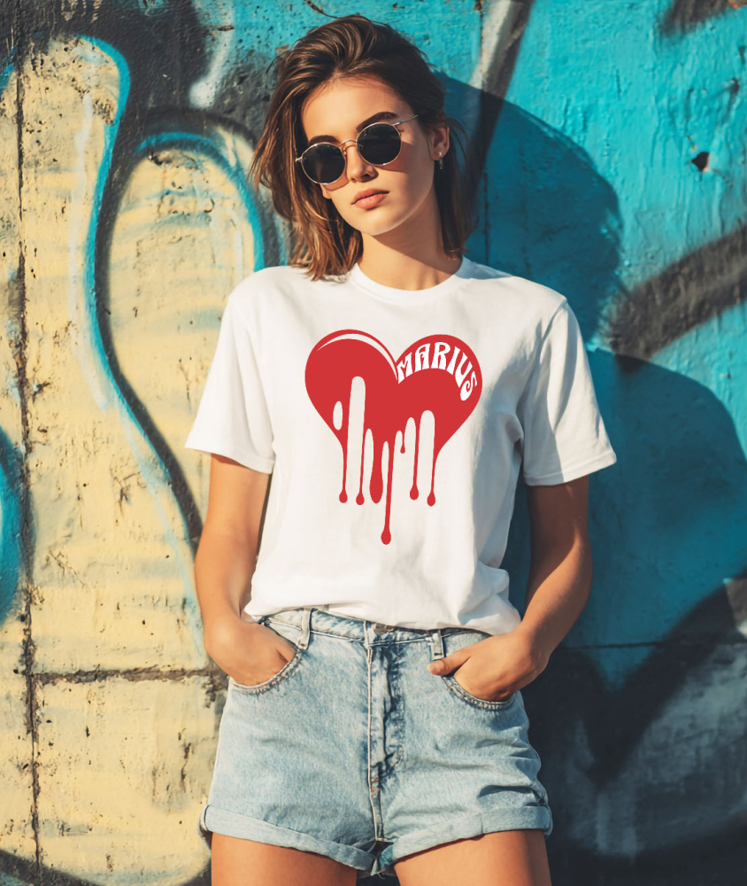 Tricou Femei, Barbati, Copii, Fata, Baiat, Unisex Personalizat Inimă Curgătoare cu Nume „Marius” – Cadou Personalizat de Valentine's Day pentru Iubitul Tău [2]