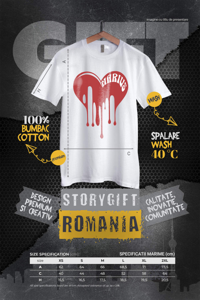 Tricou Femei, Barbati, Copii, Fata, Baiat, Unisex Personalizat Inimă Curgătoare cu Nume „Marius” – Cadou Personalizat de Valentine's Day pentru Iubitul Tău [4]