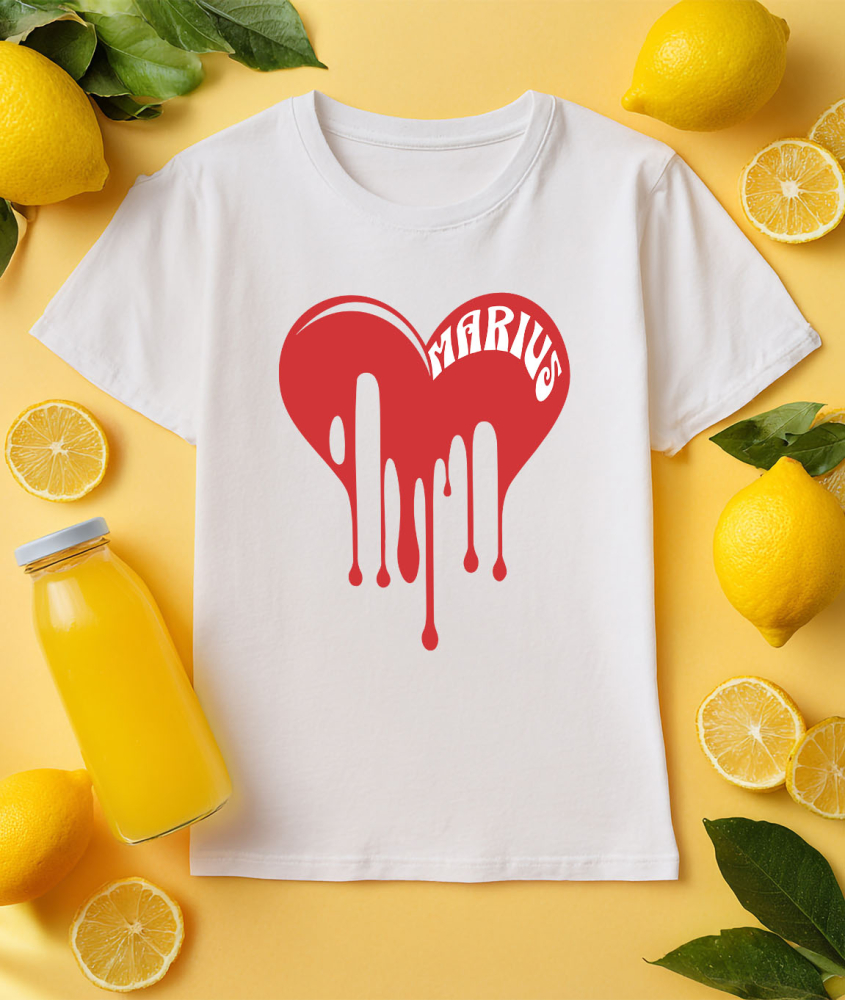 Tricou Femei, Barbati, Copii, Fata, Baiat, Unisex Personalizat Inimă Curgătoare cu Nume „Marius” – Cadou Personalizat de Valentine's Day pentru Iubitul Tău [3]