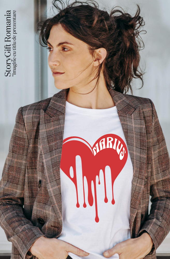 Tricou Femei, Barbati, Copii, Fata, Baiat, Unisex Personalizat Inimă Curgătoare cu Nume „Marius” – Cadou Personalizat de Valentine's Day pentru Iubitul Tău [2]