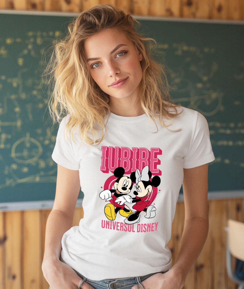 Tricou Femei cu Inima Plina de Dragoste – Minnie siMickey 100% Bumbac, Alb, M [2]