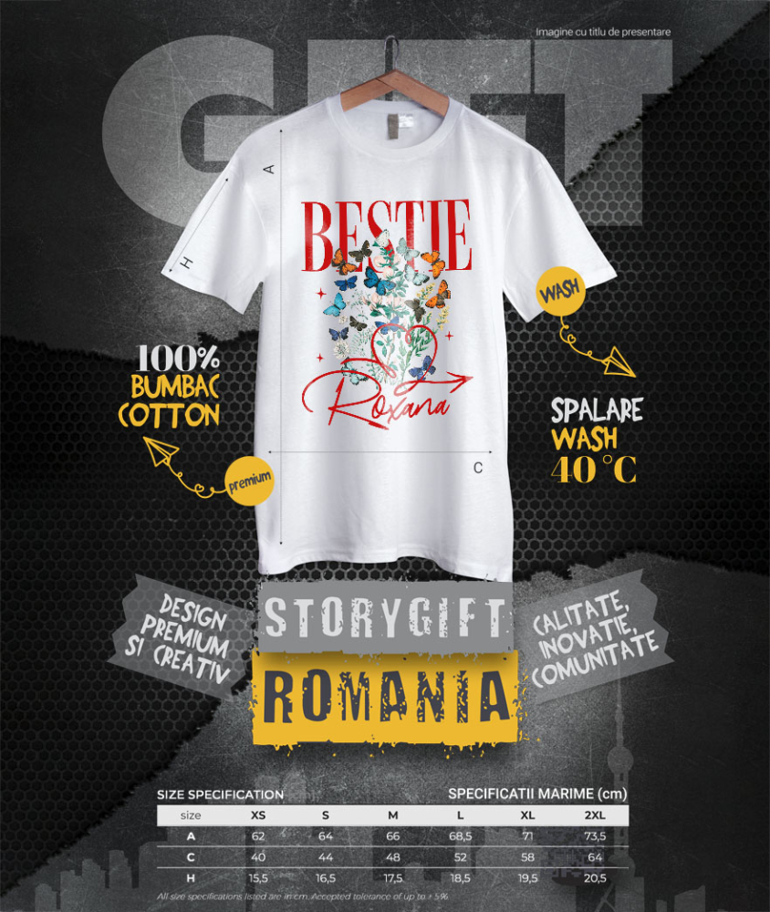 Tricou Femei, Barbati, Copii, Fata, Baiat, Unisex Personalizat "Inima Roșie cu Fluturi Colorați și Plante Verzi - Cadouri Personalizate pentru Valentine's Day și Dragobete" [4]