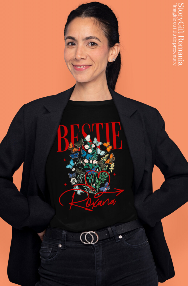 Tricou Femei, Barbati, Copii, Fata, Baiat, Unisex Personalizat "Inima Roșie cu Fluturi Colorați și Plante Verzi - Cadouri Personalizate pentru Valentine's Day și Dragobete" [2]