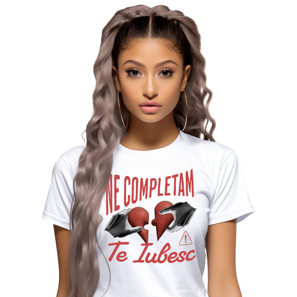 Tricou Femei, Barbati, Copii, Fata, Baiat, Unisex Personalizat Inimă Răpită Stil Puzzle „Ne Completăm, Te Iubesc” – Cadou Personalizat pentru Valentine's Day [1]