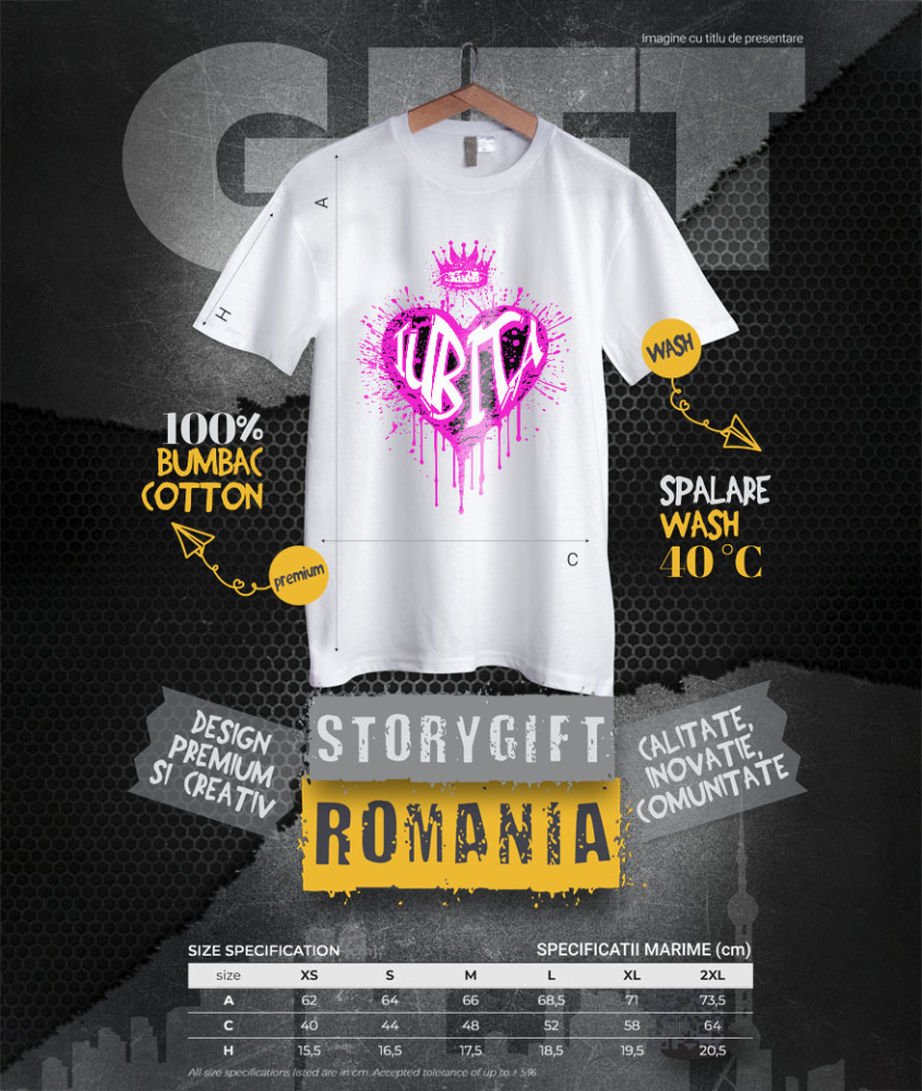 Tricou Femei, Barbati, Copii, Fata, Baiat, Unisex Personalizat Cadou personalizat pentru iubita - Inima Stil Graffiti cu Coroana, Valentine's Day [4]
