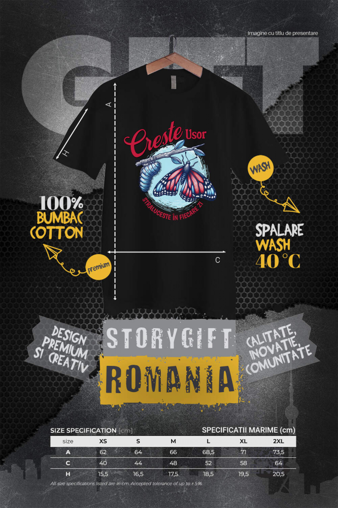 Tricou Femei, Barbati, Copii, Fata, Baiat, Unisex Personalizat Tricou Personalizat Fluture Colorat – Mesaj de Evoluție și Creștere | Cadou Inspirațional [4]