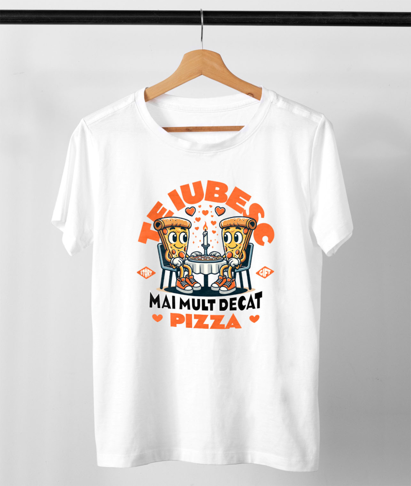 Tricou Femei, Barbati, Copii, Fata, Baiat, Unisex Personalizat „Întâlnire Romantică Felii De Pizza - Cadou Personalizat „Te Iubesc Mai Mult Decât Pizza” pentru Familie, Copii și Prieteni de Valentine’s Day” [3]