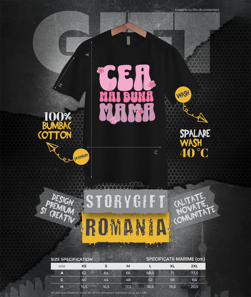 Tricou Femei, Barbati, Copii, Fata, Baiat, Unisex Personalizat Mesaj Iubire „Cea Mai Bună Mama” - Cadou Cu Flori Roz Personalizat [4]