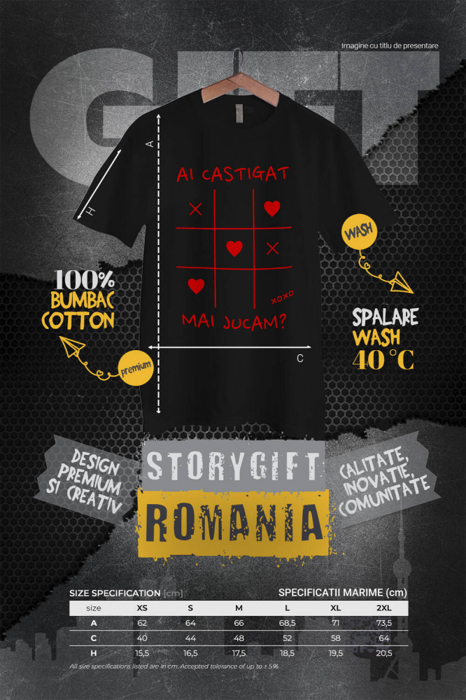 Tricou Femei, Barbati, Copii, Fata, Baiat, Unisex Personalizat Joc Haios X și 0 Personalizat cu Mesaj „Ai Câștigat, Mai Jucăm” - Cadou de Dragoste [4]