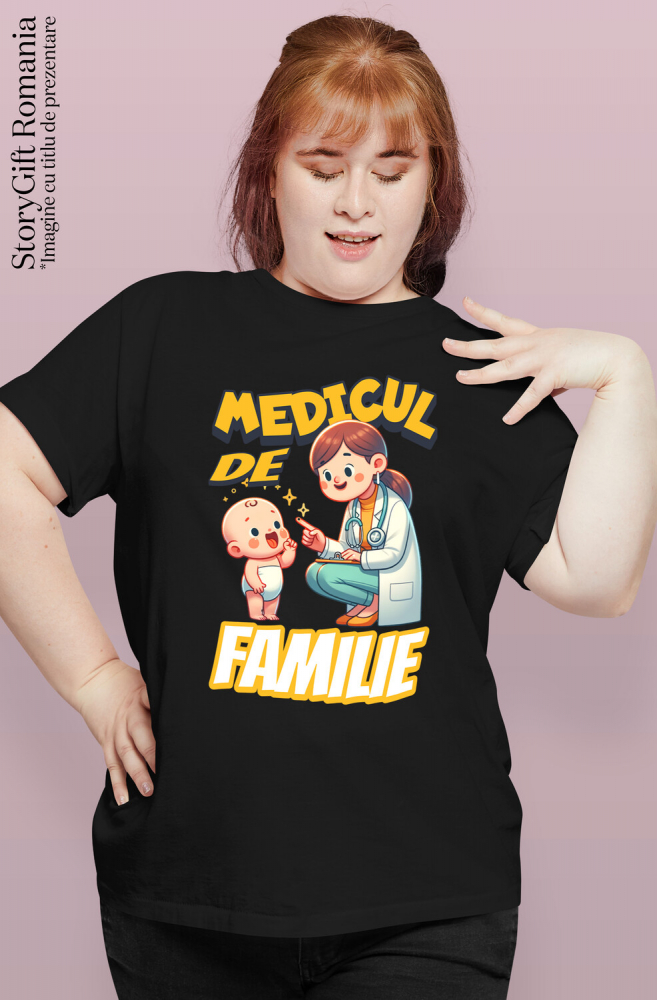 Tricou Femei, Barbati, Copii, Fata, Baiat, Unisex Personalizat Femeie Doctor cu Halat Alb și Copil Vesel – Design Personalizat [2]
