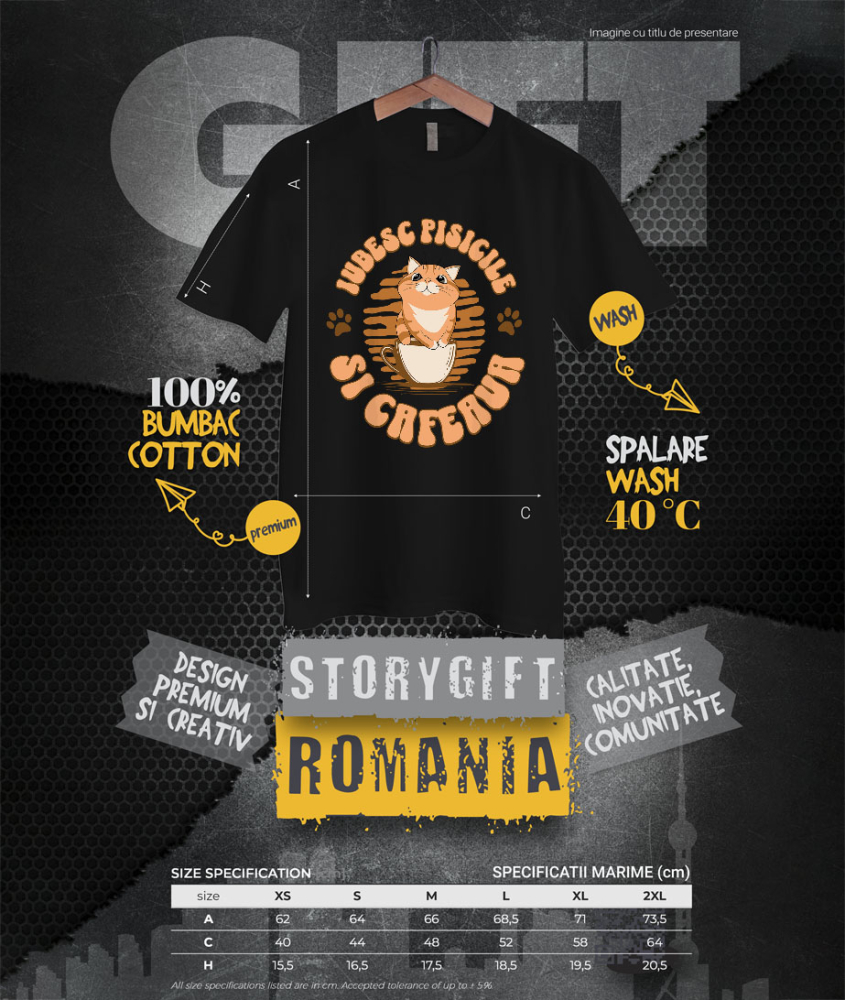 Tricou Femei, Barbati, Copii, Fata, Baiat, Unisex Personalizat „Cană Personalizată „Iubesc Pisicile Și Cafeaua” – Cadou Amuzant pentru Iubitorii de Pisici și Cafea” [4]