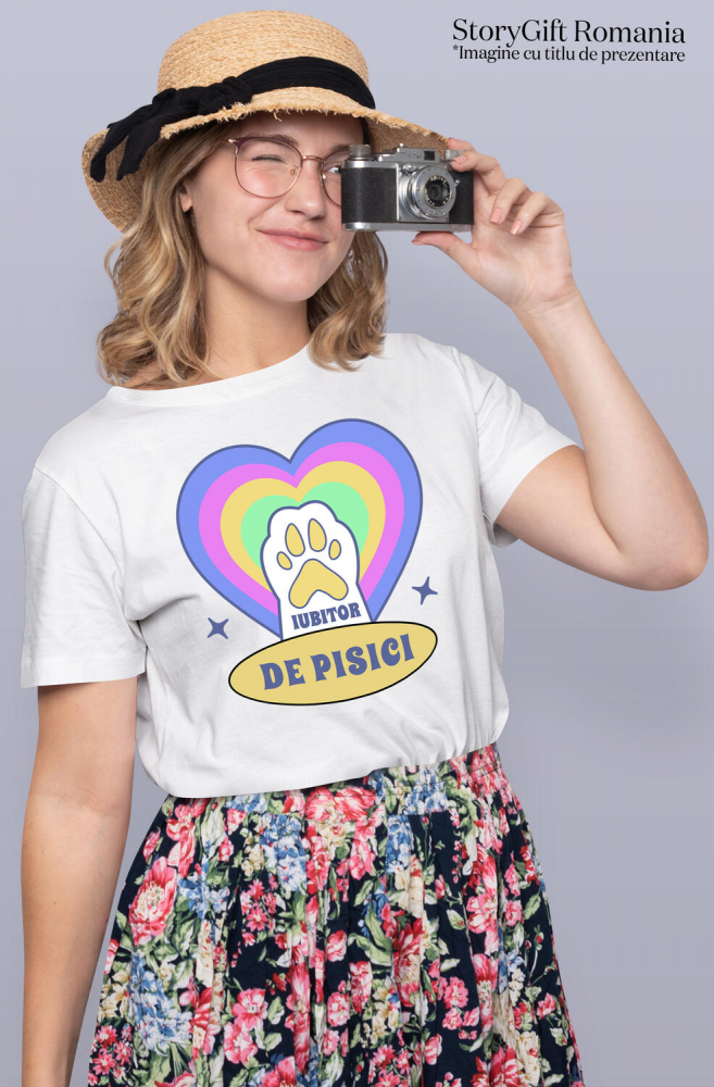 Tricou Femei, Barbati, Copii, Fata, Baiat, Unisex Personalizat Lăbuță Pisică Albă În Inimă Multicolor „Iubitor De Pisici” – Cadou Personalizat Pentru Iubitorii De Pisici [2]
