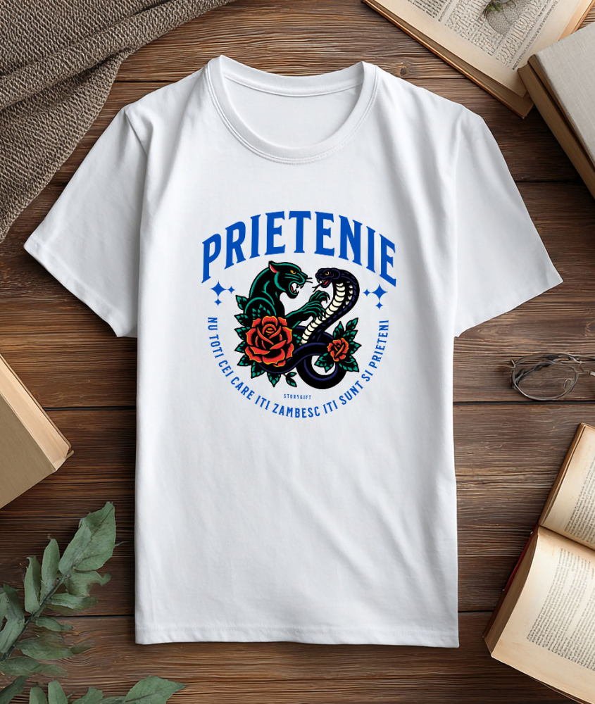 Tricou Femei, Barbati, Copii, Fata, Baiat, Unisex Personalizat „Cadou Personalizat Tigru Furios și Sarpe Periculos cu Trandafiri Roșii – Mesaj despre Prietenie Adevărată” [3]