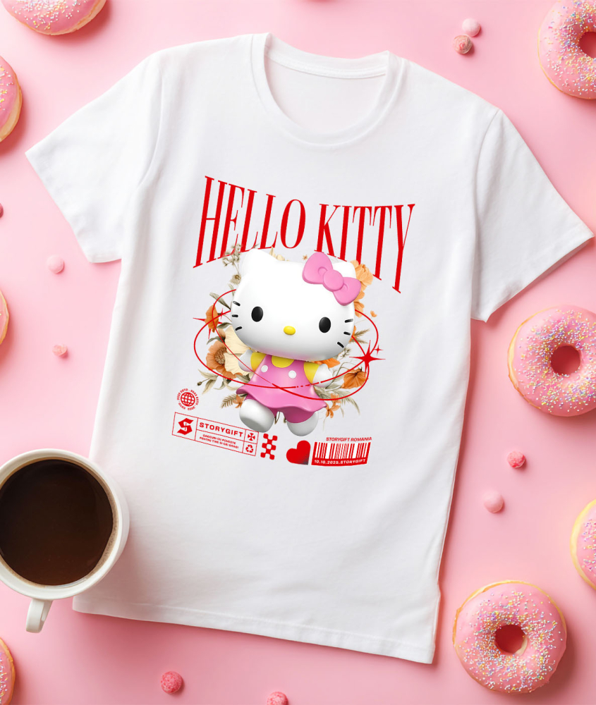 Tricou Femei cu Magie și Flori cu Hello Kitty din Lumea Disney 100% Bumbac, Alb, L [3]