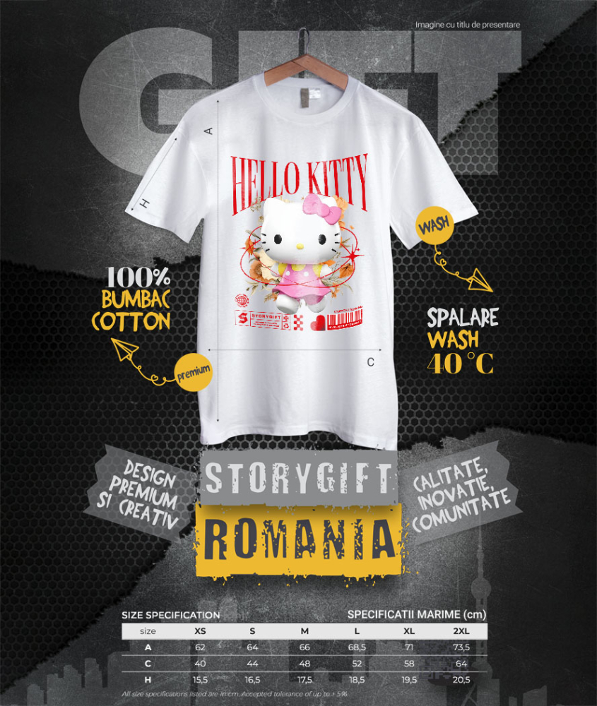 Tricou Femei cu Magie și Flori cu Hello Kitty din Lumea Disney 100% Bumbac, Alb, L [4]
