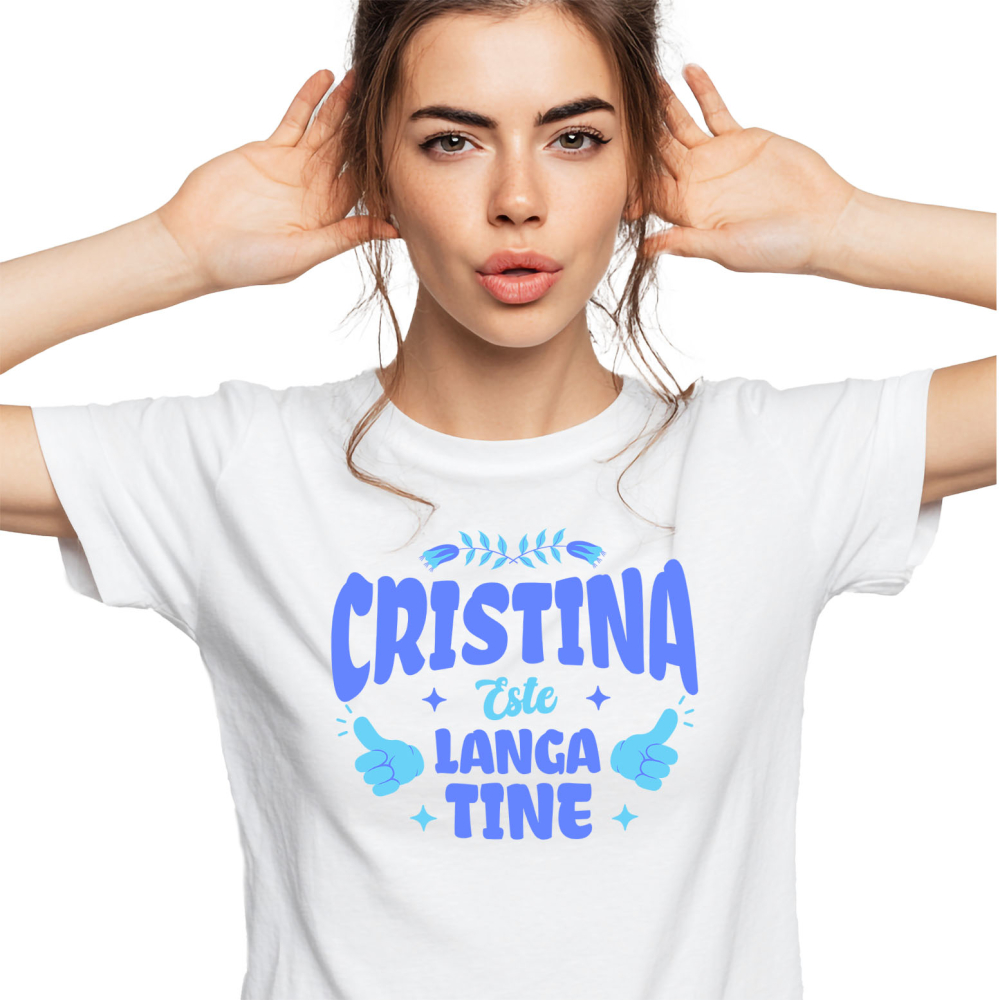 Tricou Femei, Barbati, Copii, Fata, Baiat, Unisex Personalizat Cadou Personalizat Iubire Cristina | Semn OK cu Flori Colorate [1]