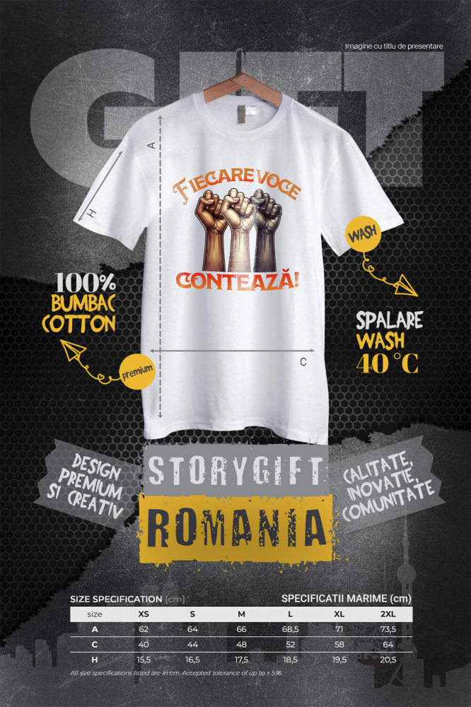 Tricou Femei, Barbati, Copii, Fata, Baiat, Unisex Personalizat „Fiecare Voce Contează” - Mâini Unite, Nuanțe Diverse | Cadou Inspirational Personalizat pentru Familie și Prieteni [4]