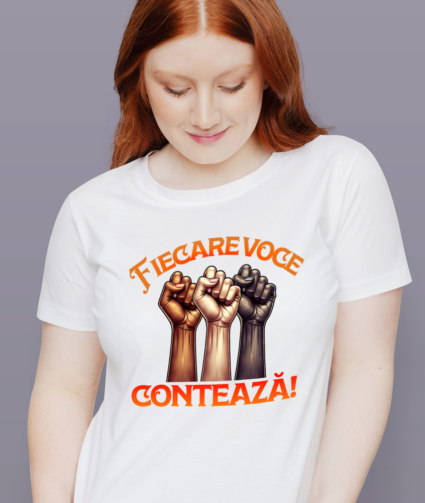 Tricou Femei, Barbati, Copii, Fata, Baiat, Unisex Personalizat „Fiecare Voce Contează” - Mâini Unite, Nuanțe Diverse | Cadou Inspirational Personalizat pentru Familie și Prieteni [2]