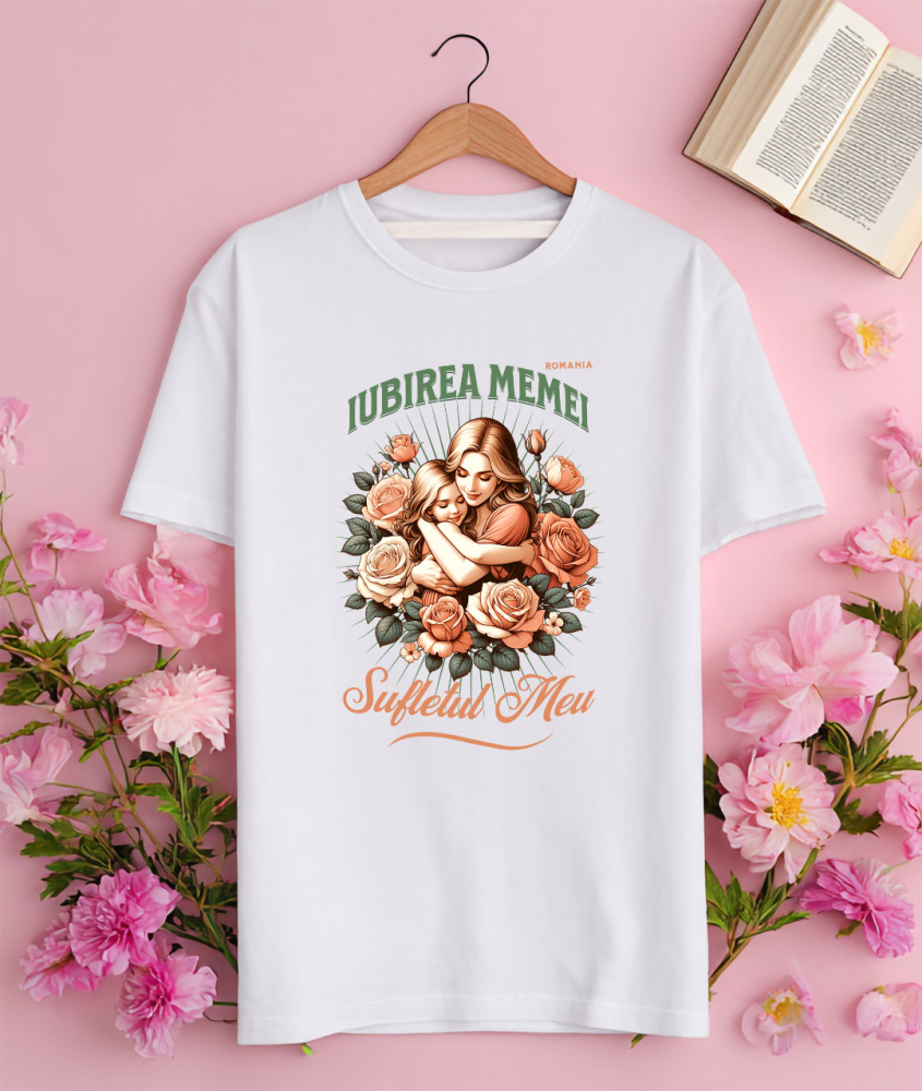 Tricou Femei, Barbati, Copii, Fata, Baiat, Unisex Personalizat "Mama și Fata – Cadouri Personalizate cu Trandafiri Roz și Mesajul Iubirii Mamei" [3]